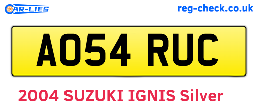 AO54RUC are the vehicle registration plates.