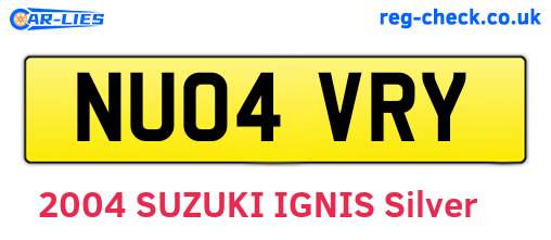 NU04VRY are the vehicle registration plates.
