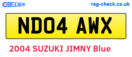 ND04AWX are the vehicle registration plates.