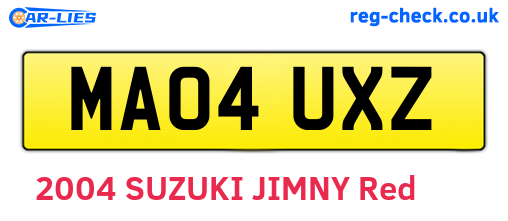 MA04UXZ are the vehicle registration plates.