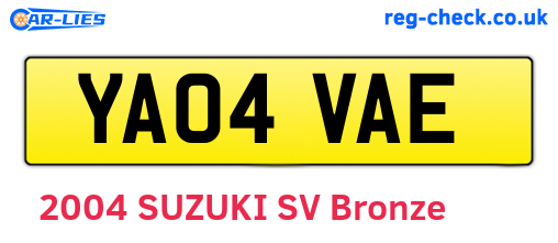 YA04VAE are the vehicle registration plates.