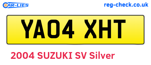 YA04XHT are the vehicle registration plates.