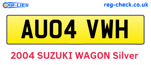AU04VWH are the vehicle registration plates.