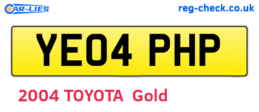 YE04PHP are the vehicle registration plates.
