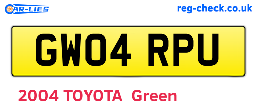 GW04RPU are the vehicle registration plates.