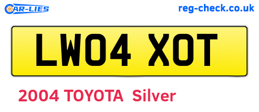 LW04XOT are the vehicle registration plates.