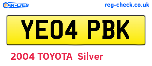 YE04PBK are the vehicle registration plates.