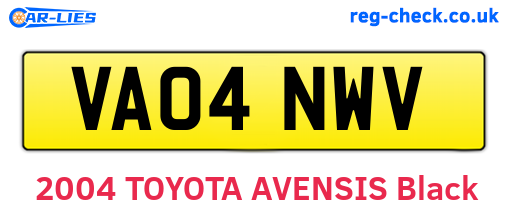 VA04NWV are the vehicle registration plates.
