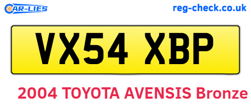 VX54XBP are the vehicle registration plates.