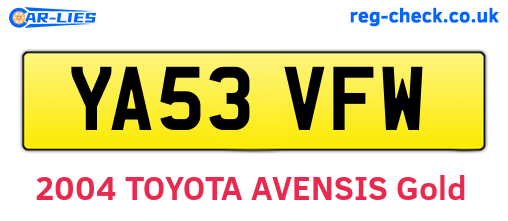 YA53VFW are the vehicle registration plates.