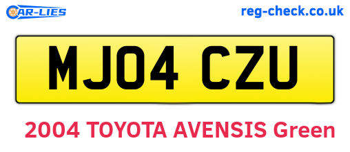 MJ04CZU are the vehicle registration plates.