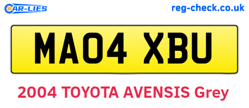 MA04XBU are the vehicle registration plates.