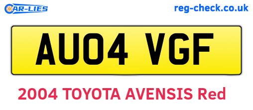 AU04VGF are the vehicle registration plates.