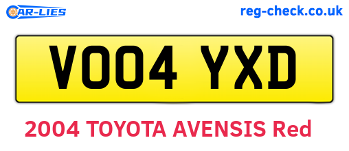 VO04YXD are the vehicle registration plates.