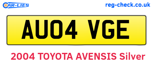 AU04VGE are the vehicle registration plates.