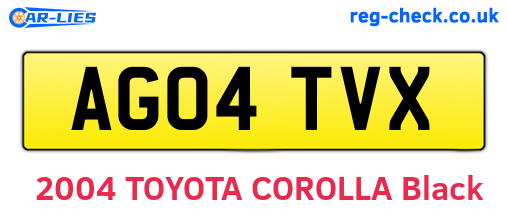 AG04TVX are the vehicle registration plates.