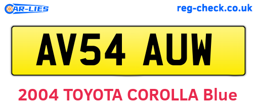 AV54AUW are the vehicle registration plates.