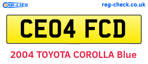CE04FCD are the vehicle registration plates.