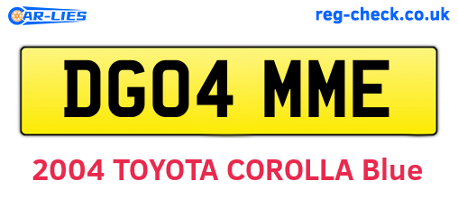 DG04MME are the vehicle registration plates.