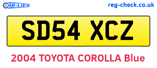 SD54XCZ are the vehicle registration plates.