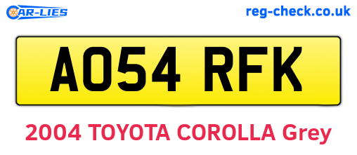 AO54RFK are the vehicle registration plates.
