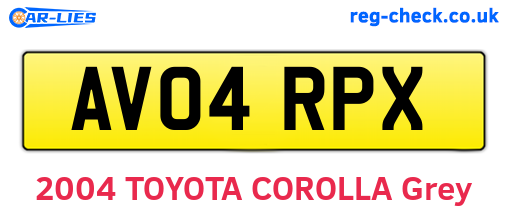 AV04RPX are the vehicle registration plates.