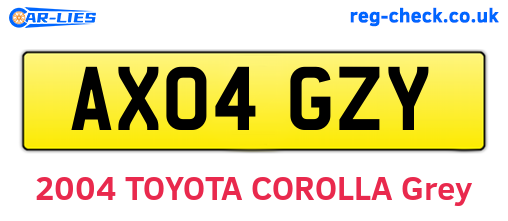 AX04GZY are the vehicle registration plates.