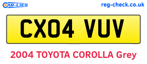 CX04VUV are the vehicle registration plates.