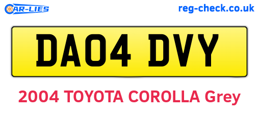 DA04DVY are the vehicle registration plates.
