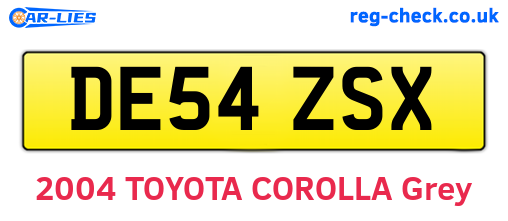 DE54ZSX are the vehicle registration plates.