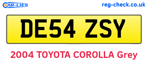 DE54ZSY are the vehicle registration plates.