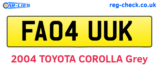 FA04UUK are the vehicle registration plates.