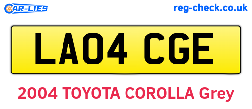 LA04CGE are the vehicle registration plates.
