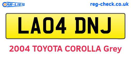 LA04DNJ are the vehicle registration plates.