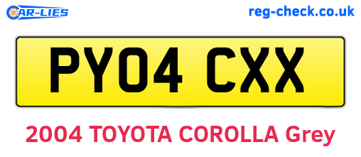 PY04CXX are the vehicle registration plates.