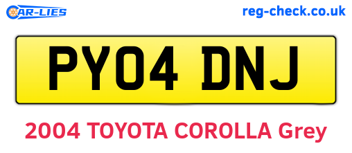 PY04DNJ are the vehicle registration plates.