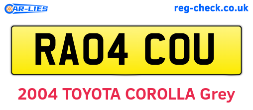 RA04COU are the vehicle registration plates.