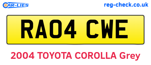 RA04CWE are the vehicle registration plates.