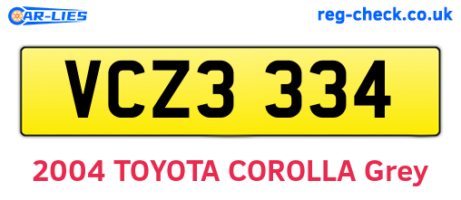 VCZ3334 are the vehicle registration plates.