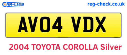 AV04VDX are the vehicle registration plates.