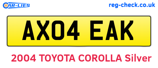 AX04EAK are the vehicle registration plates.