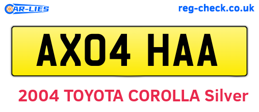 AX04HAA are the vehicle registration plates.