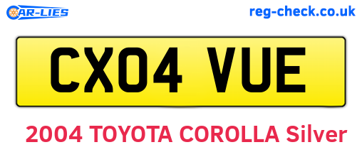 CX04VUE are the vehicle registration plates.