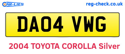 DA04VWG are the vehicle registration plates.