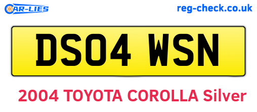 DS04WSN are the vehicle registration plates.