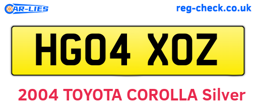 HG04XOZ are the vehicle registration plates.