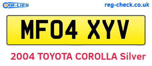 MF04XYV are the vehicle registration plates.
