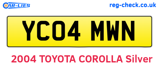YC04MWN are the vehicle registration plates.