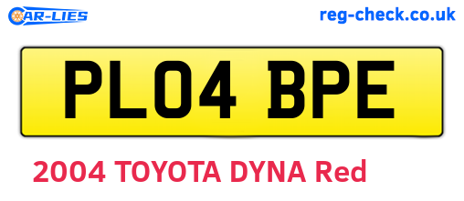 PL04BPE are the vehicle registration plates.