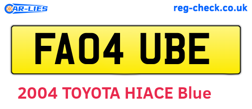 FA04UBE are the vehicle registration plates.